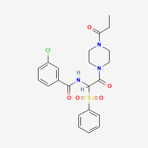 molecular formula C22H24ClN3O5S B2911738 N-[1-(benzenesulfonyl)-2-oxo-2-(4-propanoylpiperazin-1-yl)ethyl]-3-chlorobenzamide CAS No. 1025032-82-9