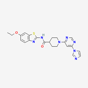 molecular formula C22H23N7O2S B2911754 1-(6-(1H-imidazol-1-yl)pyrimidin-4-yl)-N-(6-ethoxybenzo[d]thiazol-2-yl)piperidine-4-carboxamide CAS No. 1351641-86-5