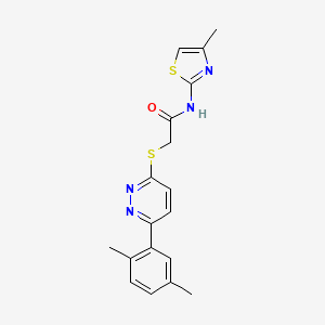 molecular formula C18H18N4OS2 B2911758 2-((6-(2,5-dimethylphenyl)pyridazin-3-yl)thio)-N-(4-methylthiazol-2-yl)acetamide CAS No. 941992-32-1