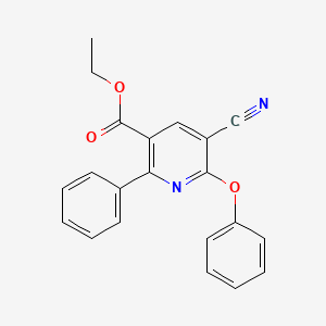 molecular formula C21H16N2O3 B2911768 Ethyl 5-cyano-6-phenoxy-2-phenylnicotinate CAS No. 306980-14-3