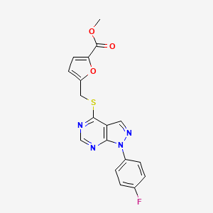 molecular formula C18H13FN4O3S B2911778 methyl 5-({[1-(4-fluorophenyl)-1H-pyrazolo[3,4-d]pyrimidin-4-yl]sulfanyl}methyl)furan-2-carboxylate CAS No. 893910-86-6