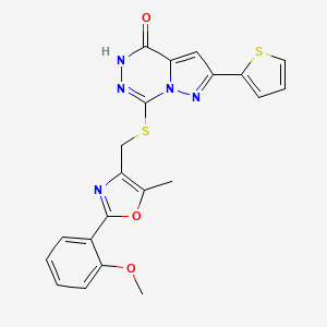 molecular formula C21H17N5O3S2 B2911837 7-({[2-(2-methoxyphenyl)-5-methyl-1,3-oxazol-4-yl]methyl}sulfanyl)-2-(thiophen-2-yl)-4H,5H-pyrazolo[1,5-d][1,2,4]triazin-4-one CAS No. 1207016-98-5
