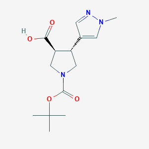 molecular formula C14H21N3O4 B2911876 rac-(3R,4S)-1-[(tert-butoxy)carbonyl]-4-(1-methyl-1H-pyrazol-4-yl)pyrrolidine-3-carboxylic acid CAS No. 1969288-58-1