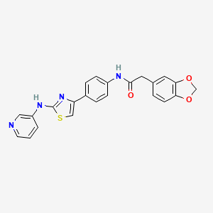 molecular formula C23H18N4O3S B2911880 2-(benzo[d][1,3]dioxol-5-yl)-N-(4-(2-(pyridin-3-ylamino)thiazol-4-yl)phenyl)acetamide CAS No. 1797903-53-7