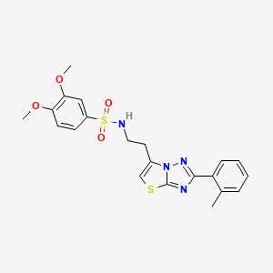 molecular formula C21H22N4O4S2 B2911932 3,4-dimethoxy-N-{2-[2-(2-methylphenyl)-[1,2,4]triazolo[3,2-b][1,3]thiazol-6-yl]ethyl}benzene-1-sulfonamide CAS No. 946206-31-1