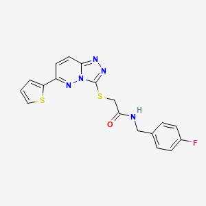 molecular formula C18H14FN5OS2 B2911949 N-[(4-fluorophenyl)methyl]-2-{[6-(thiophen-2-yl)-[1,2,4]triazolo[4,3-b]pyridazin-3-yl]sulfanyl}acetamide CAS No. 891101-51-2
