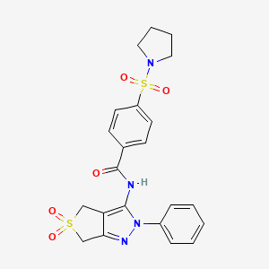 molecular formula C22H22N4O5S2 B2911952 N-(5,5-dioxido-2-phenyl-4,6-dihydro-2H-thieno[3,4-c]pyrazol-3-yl)-4-(pyrrolidin-1-ylsulfonyl)benzamide CAS No. 681266-35-3