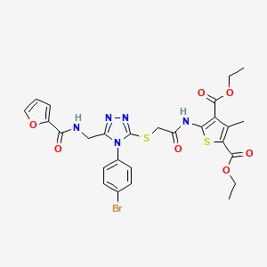 molecular formula C27H26BrN5O7S2 B2911970 diethyl 5-(2-((4-(4-bromophenyl)-5-((furan-2-carboxamido)methyl)-4H-1,2,4-triazol-3-yl)thio)acetamido)-3-methylthiophene-2,4-dicarboxylate CAS No. 393806-14-9