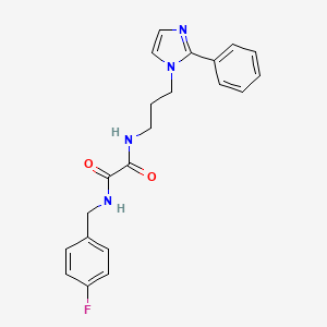 molecular formula C21H21FN4O2 B2911982 N1-(4-fluorobenzyl)-N2-(3-(2-phenyl-1H-imidazol-1-yl)propyl)oxalamide CAS No. 1421451-44-6