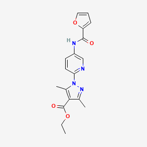 molecular formula C18H18N4O4 B2912027 ethyl 1-{5-[(2-furylcarbonyl)amino]-2-pyridinyl}-3,5-dimethyl-1H-pyrazole-4-carboxylate CAS No. 477710-48-8