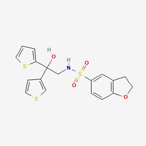 molecular formula C18H17NO4S3 B2912074 N-(2-hydroxy-2-(thiophen-2-yl)-2-(thiophen-3-yl)ethyl)-2,3-dihydrobenzofuran-5-sulfonamide CAS No. 2034338-46-8