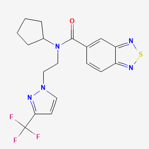 molecular formula C18H18F3N5OS B2912122 N-cyclopentyl-N-(2-(3-(trifluoromethyl)-1H-pyrazol-1-yl)ethyl)benzo[c][1,2,5]thiadiazole-5-carboxamide CAS No. 2034554-79-3