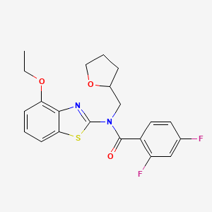 molecular formula C21H20F2N2O3S B2912172 N-(4-ethoxy-1,3-benzothiazol-2-yl)-2,4-difluoro-N-[(oxolan-2-yl)methyl]benzamide CAS No. 1105230-84-9