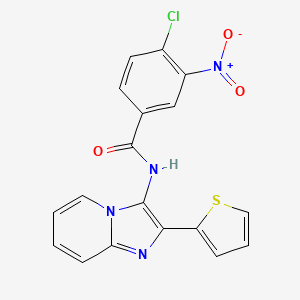 molecular formula C18H11ClN4O3S B2912204 4-chloro-3-nitro-N-[2-(thiophen-2-yl)imidazo[1,2-a]pyridin-3-yl]benzamide CAS No. 850930-66-4