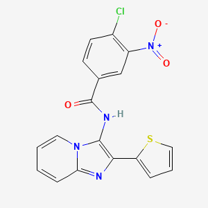molecular formula C18H11ClN4O3S B2912204 4-chloro-3-nitro-N-(2-thiophen-2-ylimidazo[1,2-a]pyridin-3-yl)benzamide CAS No. 850930-66-4