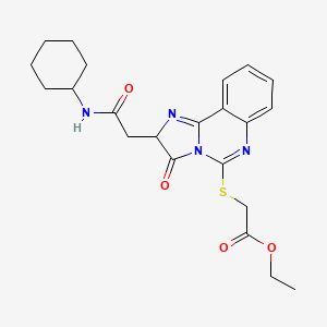 molecular formula C22H26N4O4S B2912223 ethyl 2-({2-[(cyclohexylcarbamoyl)methyl]-3-oxo-2H,3H-imidazo[1,2-c]quinazolin-5-yl}sulfanyl)acetate CAS No. 958613-10-0