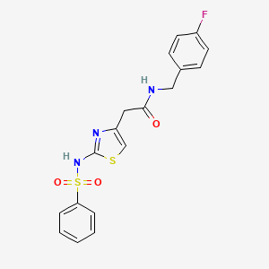 molecular formula C18H16FN3O3S2 B2912264 N-(4-fluorobenzyl)-2-(2-(phenylsulfonamido)thiazol-4-yl)acetamide CAS No. 922075-74-9