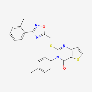 molecular formula C23H18N4O2S2 B2912277 3-(4-methylphenyl)-2-({[3-(2-methylphenyl)-1,2,4-oxadiazol-5-yl]methyl}sulfanyl)-3H,4H-thieno[3,2-d]pyrimidin-4-one CAS No. 1223853-77-7