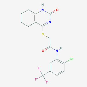 molecular formula C17H15ClF3N3O2S B2912293 N-(2-chloro-5-(trifluoromethyl)phenyl)-2-((2-oxo-1,2,5,6,7,8-hexahydroquinazolin-4-yl)thio)acetamide CAS No. 959498-60-3