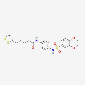 molecular formula C22H26N2O5S3 B2912298 N-[4-(2,3-dihydro-1,4-benzodioxine-6-sulfonamido)phenyl]-5-(1,2-dithiolan-3-yl)pentanamide CAS No. 949316-55-6