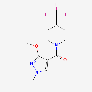 molecular formula C12H16F3N3O2 B2912368 (3-methoxy-1-methyl-1H-pyrazol-4-yl)(4-(trifluoromethyl)piperidin-1-yl)methanone CAS No. 2310014-95-8