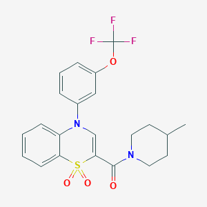 molecular formula C22H21F3N2O4S B2912380 {1,1-dioxido-4-[3-(trifluoromethoxy)phenyl]-4H-1,4-benzothiazin-2-yl}(4-methylpiperidin-1-yl)methanone CAS No. 1251593-04-0