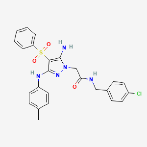 molecular formula C25H24ClN5O3S B2912388 2-(5-amino-4-(phenylsulfonyl)-3-(p-tolylamino)-1H-pyrazol-1-yl)-N-(4-chlorobenzyl)acetamide CAS No. 2034460-74-5