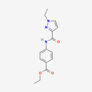 molecular formula C15H17N3O3 B2912412 ethyl 4-{[(1-ethyl-1H-pyrazol-3-yl)carbonyl]amino}benzoate CAS No. 955572-91-5