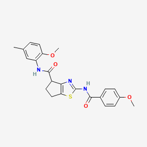 molecular formula C23H23N3O4S B2912482 N-(2-methoxy-5-methylphenyl)-2-(4-methoxybenzamido)-4H,5H,6H-cyclopenta[d][1,3]thiazole-4-carboxamide CAS No. 941926-78-9