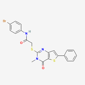 molecular formula C21H16BrN3O2S2 B2912509 N-(4-bromophenyl)-2-({3-methyl-4-oxo-6-phenyl-3H,4H-thieno[3,2-d]pyrimidin-2-yl}sulfanyl)acetamide CAS No. 1105252-27-4