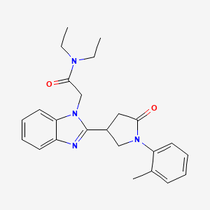 molecular formula C24H28N4O2 B2912536 N,N-diethyl-2-{2-[1-(2-methylphenyl)-5-oxopyrrolidin-3-yl]-1H-1,3-benzodiazol-1-yl}acetamide CAS No. 942884-83-5