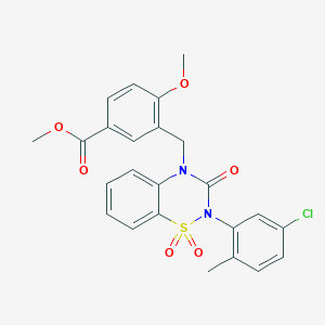 molecular formula C24H21ClN2O6S B2912541 methyl 3-((2-(5-chloro-2-methylphenyl)-1,1-dioxido-3-oxo-2H-benzo[e][1,2,4]thiadiazin-4(3H)-yl)methyl)-4-methoxybenzoate CAS No. 893787-70-7
