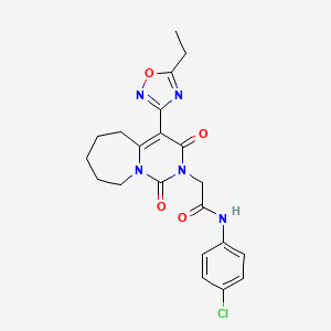 molecular formula C21H22ClN5O4 B2912595 N-(4-chlorophenyl)-2-[4-(5-ethyl-1,2,4-oxadiazol-3-yl)-1,3-dioxo-1H,2H,3H,5H,6H,7H,8H,9H-pyrimido[1,6-a]azepin-2-yl]acetamide CAS No. 1775403-13-8