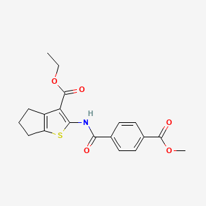 molecular formula C19H19NO5S B2912596 ethyl 2-(4-(methoxycarbonyl)benzamido)-5,6-dihydro-4H-cyclopenta[b]thiophene-3-carboxylate CAS No. 477548-57-5