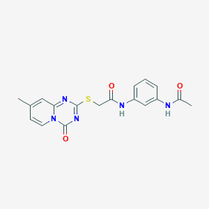 molecular formula C18H17N5O3S B2912646 N-(3-acetamidophenyl)-2-({8-methyl-4-oxo-4H-pyrido[1,2-a][1,3,5]triazin-2-yl}sulfanyl)acetamide CAS No. 896331-18-3