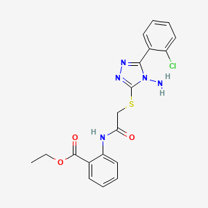 molecular formula C19H18ClN5O3S B2912687 ethyl 2-(2-{[4-amino-5-(2-chlorophenyl)-4H-1,2,4-triazol-3-yl]sulfanyl}acetamido)benzoate CAS No. 905761-62-8