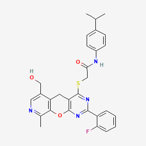 2-((2-(2-fluorophenyl)-6-(hydroxymethyl)-9-methyl-5H-pyrido[4',3':5,6]pyrano[2,3-d]pyrimidin-4-yl)thio)-N-(4-isopropylphenyl)acetamide