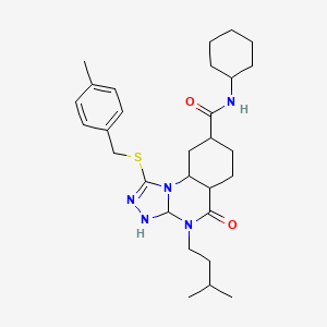 molecular formula C29H35N5O2S B2912791 N-cyclohexyl-4-(3-methylbutyl)-1-{[(4-methylphenyl)methyl]sulfanyl}-5-oxo-4H,5H-[1,2,4]triazolo[4,3-a]quinazoline-8-carboxamide CAS No. 2034514-32-2