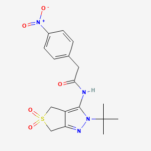 molecular formula C17H20N4O5S B2912794 N-{2-tert-butyl-5,5-dioxo-2H,4H,6H-5lambda6-thieno[3,4-c]pyrazol-3-yl}-2-(4-nitrophenyl)acetamide CAS No. 893924-81-7