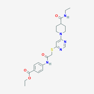 molecular formula C23H29N5O4S B2912806 ethyl 4-[2-({6-[4-(ethylcarbamoyl)piperidin-1-yl]pyrimidin-4-yl}sulfanyl)acetamido]benzoate CAS No. 1189939-67-0