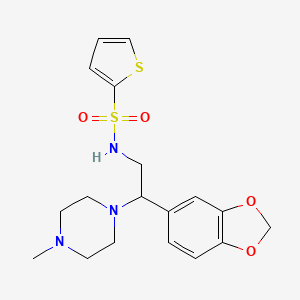 molecular formula C18H23N3O4S2 B2912819 N-(2-(benzo[d][1,3]dioxol-5-yl)-2-(4-methylpiperazin-1-yl)ethyl)thiophene-2-sulfonamide CAS No. 896258-76-7
