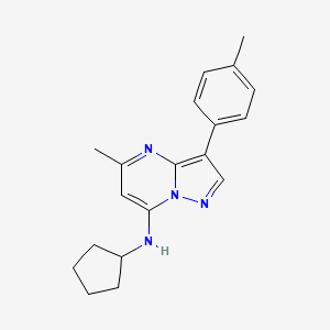 molecular formula C19H22N4 B2913000 N-cyclopentyl-5-methyl-3-(4-methylphenyl)pyrazolo[1,5-a]pyrimidin-7-amine CAS No. 890612-44-9