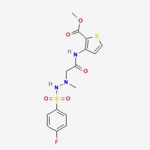 molecular formula C15H16FN3O5S2 B2913082 Methyl 3-[(2-{2-[(4-fluorophenyl)sulfonyl]-1-methylhydrazino}acetyl)amino]-2-thiophenecarboxylate CAS No. 861212-54-6