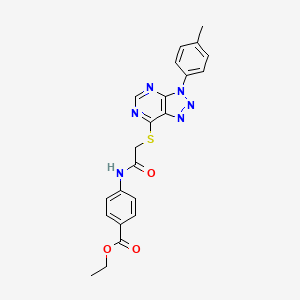 molecular formula C22H20N6O3S B2913133 ethyl 4-(2-((3-(p-tolyl)-3H-[1,2,3]triazolo[4,5-d]pyrimidin-7-yl)thio)acetamido)benzoate CAS No. 863459-53-4