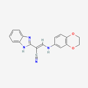 molecular formula C18H14N4O2 B2913174 (E)-2-(1H-benzo[d]imidazol-2-yl)-3-((2,3-dihydrobenzo[b][1,4]dioxin-6-yl)amino)acrylonitrile CAS No. 1164525-23-8