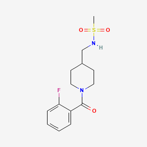 molecular formula C14H19FN2O3S B2913182 N-((1-(2-fluorobenzoyl)piperidin-4-yl)methyl)methanesulfonamide CAS No. 1235063-71-4