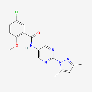 molecular formula C17H16ClN5O2 B2913189 5-chloro-N-(2-(3,5-dimethyl-1H-pyrazol-1-yl)pyrimidin-5-yl)-2-methoxybenzamide CAS No. 1421523-40-1