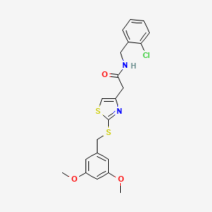 molecular formula C21H21ClN2O3S2 B2913244 N-(2-chlorobenzyl)-2-(2-((3,5-dimethoxybenzyl)thio)thiazol-4-yl)acetamide CAS No. 941981-26-6