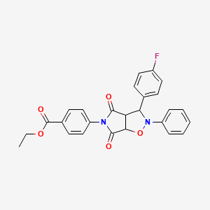 molecular formula C26H21FN2O5 B2913275 ethyl 4-[3-(4-fluorophenyl)-4,6-dioxo-2-phenyl-hexahydro-2H-pyrrolo[3,4-d][1,2]oxazol-5-yl]benzoate CAS No. 474005-56-6
