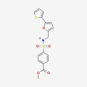 molecular formula C17H15NO5S2 B2913276 methyl 4-(N-((5-(thiophen-2-yl)furan-2-yl)methyl)sulfamoyl)benzoate CAS No. 2034593-35-4